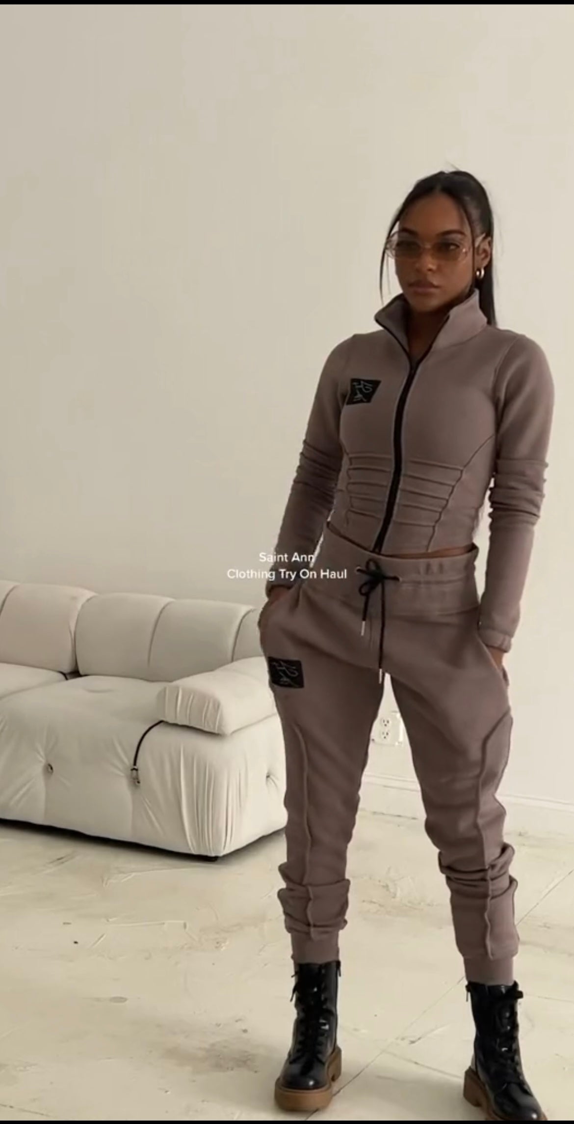 Taupe Ribbed Zip-up Pre order